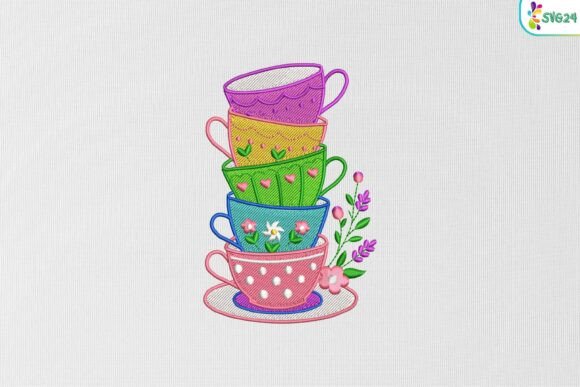 Colorful Teacup Stack with Floral Charm