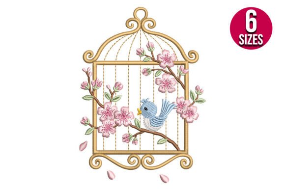 Floral Bird Cage with a Bird