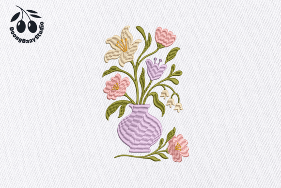 Pastel Floral Vase Embroidery Design