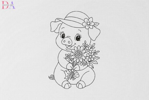 Sweet Piglet with Sunflower Bouquet: An Embroidery Review